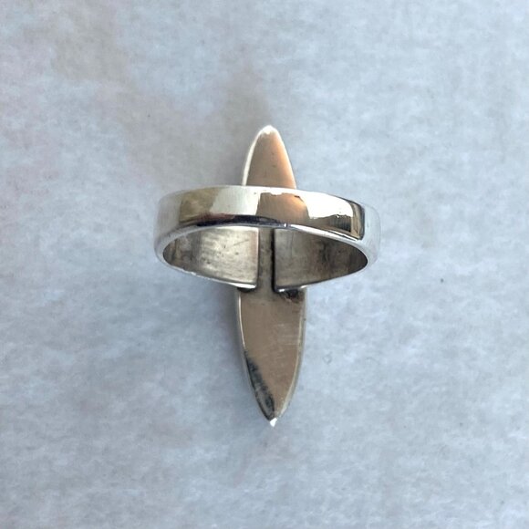 Sterling Silver 925 Southwest Style Elongated Turquoise Chip Inlay Ring Sz 5.5 - Picture 5 of 16